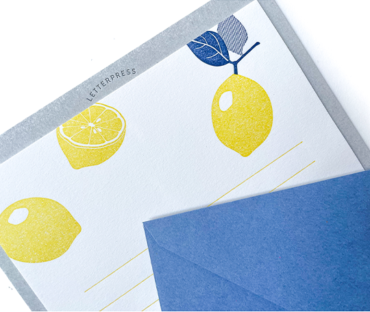 Midori letterpress set de papier à lettres et enveloppes - Citrons