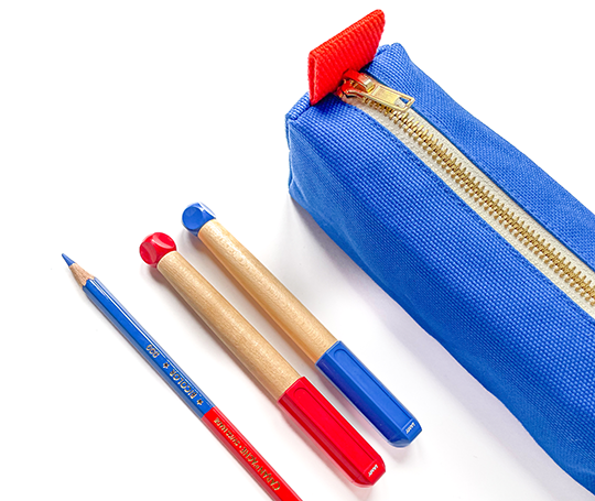 Trousse à crayons en coton bio - Bleu Mécano