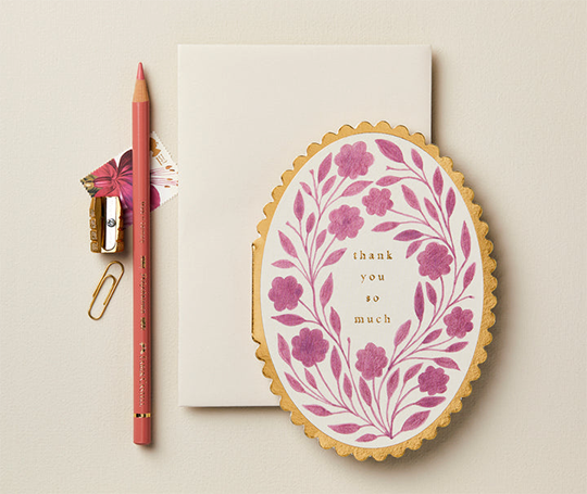 Carte double "Thank You So Much" - bords festonnés dorés