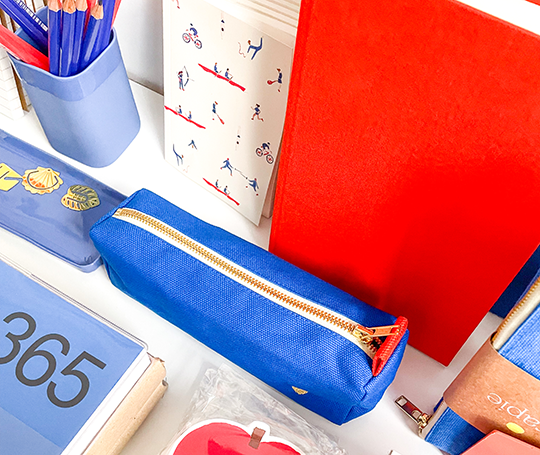 Trousse à crayons Iona en coton bio - Bleu Mécano