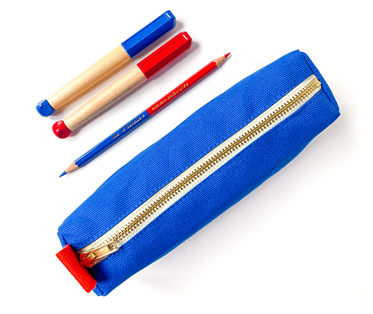 Trousse à crayons Iona en coton bio - Bleu Mécano