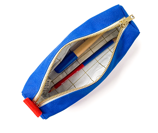 Trousse à crayons Iona en coton bio - Bleu Mécano