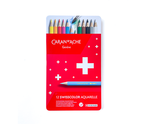 Caran d'Ache - Boîte en métal de 12 crayons Swisscolor Aquarelle