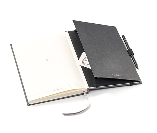 Pochette adhésive pour carnet  + élastique et porte-stylo - Black