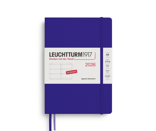 Leuchtturm - agenda FR 2026 A5 - rigide en blocs - Ink
