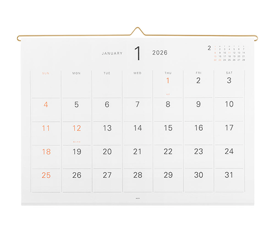 Midori - Calendrier 2026 avec cintre doré