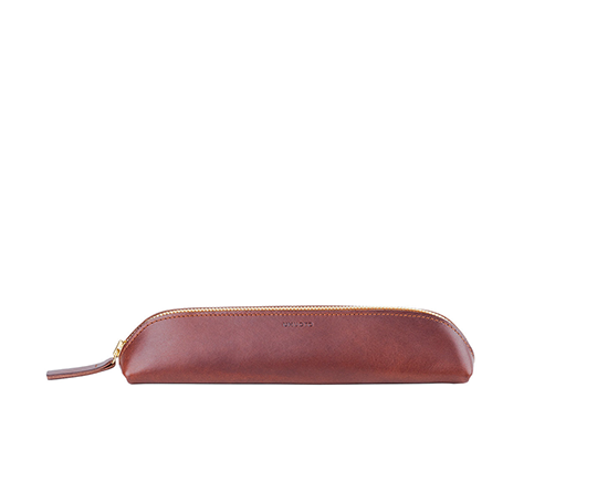 Grand plumier en cuir - Châtaigne