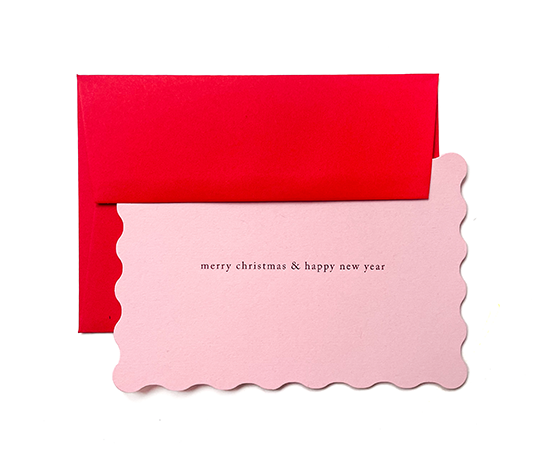 Carte - Merry Christmas & Happy New Year - Letterpress sur rose
