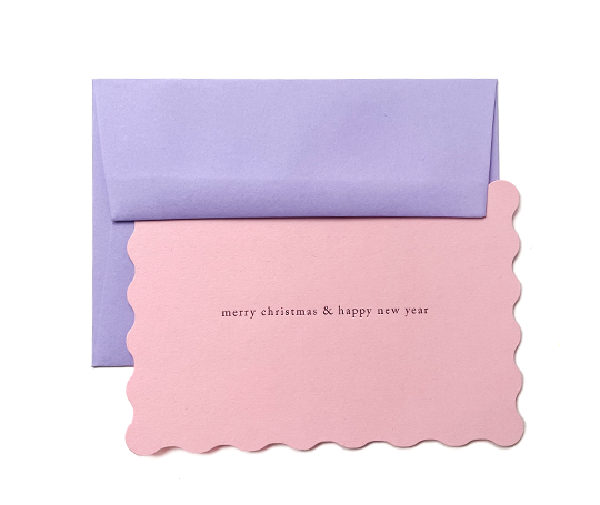 Carte - Merry Christmas & Happy New Year - Letterpress sur rose