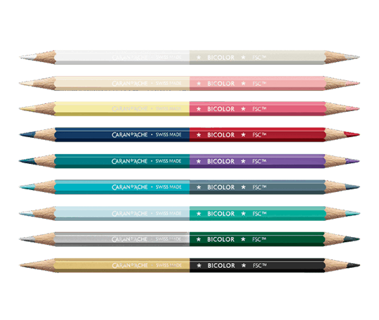 Caran d'Ache - set de 9 crayons bicolores aquarellables + 1 pinceau