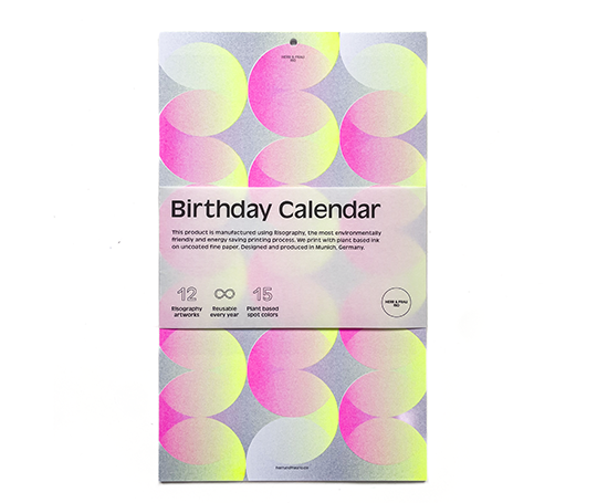 Calendrier d'anniversaires imprimé en risographie