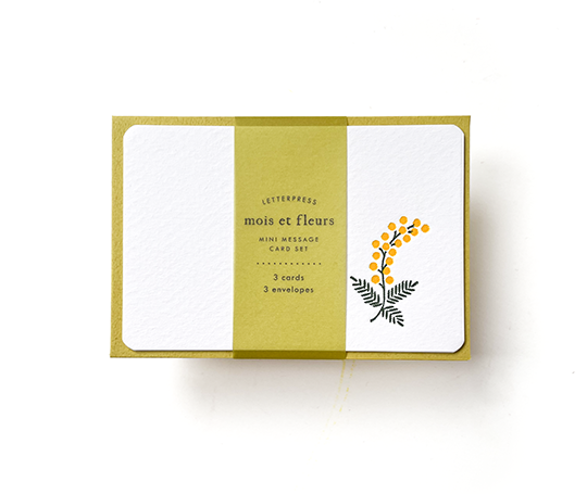 Mini set de 3 cartes & enveloppes en letterpress - Mimosa