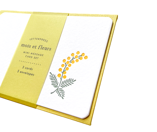 Mini set de 3 cartes & enveloppes en letterpress - Mimosa