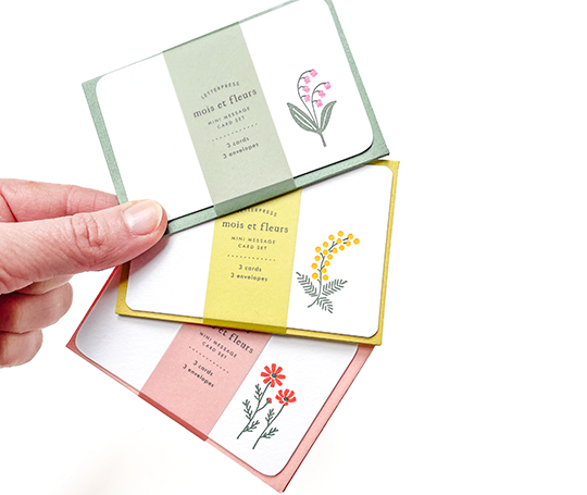 Mini set de 3 cartes & enveloppes en letterpress - Cosmos