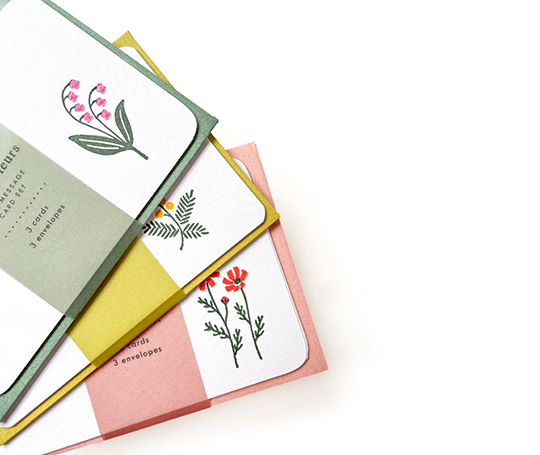 Mini set de 3 cartes & enveloppes en letterpress - Cosmos