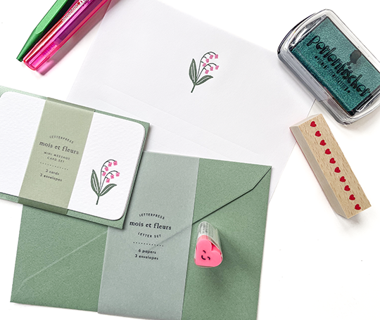 Mini set de 3 cartes & enveloppes en letterpress - Clochettes