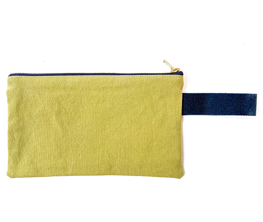 Pochette allongée en coton avec anse pétrole - Lilas Ananas