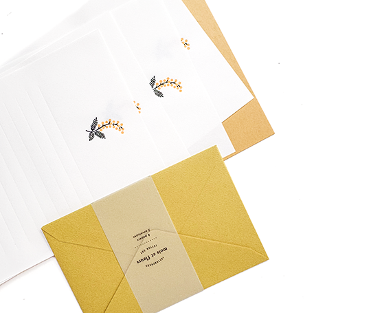 Set de papier à lettres en letterpress - Mimosa