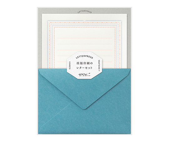 Midori letterpress - set de papier à lettres & enveloppes - Frame blue