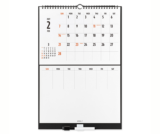 Midori - Calendrier 2027 avec tableau blanc - noir&blanc