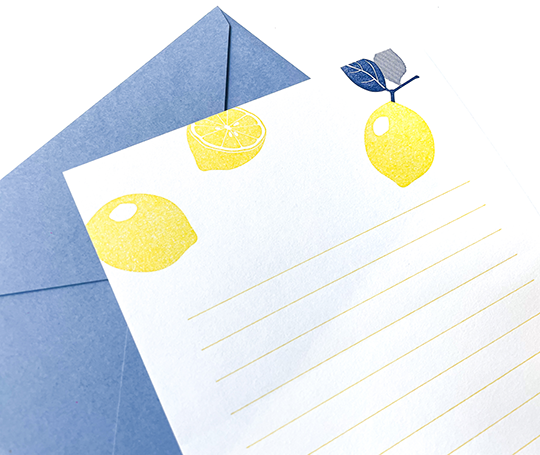 Midori letterpress set de papier à lettres et enveloppes - Citrons