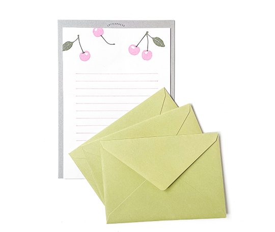 Midori letterpress - set de papier à lettres et enveloppes - Cherry