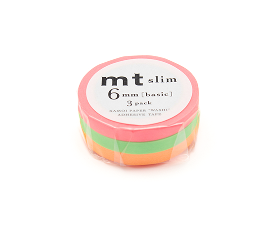 MT slim - washi tape 6 mm Rouge/vert/orange fluo