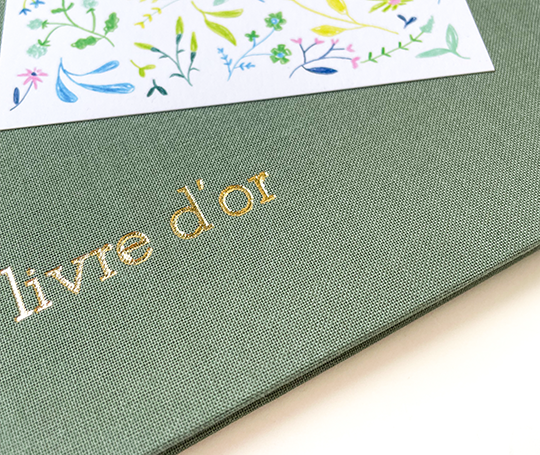 Livre d'or frappé 21x21 cm toilé - vert de gris