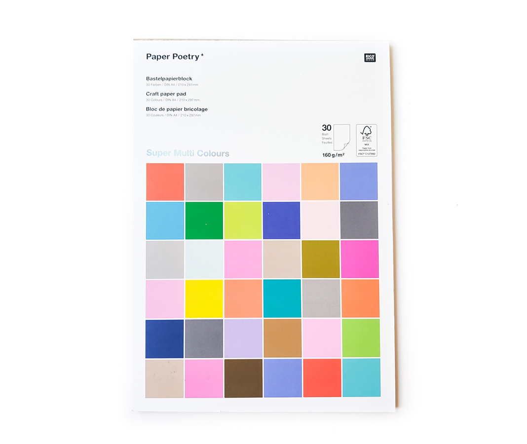 Bloc de 30 feuilles de couleur A4 160g.