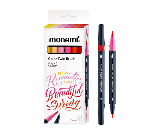 Monami - Color Twin Brush assortiment de 6 feutres - Flower