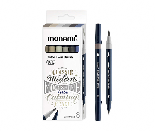 Monami - Color Twin Brush assortiment de 6 feutres - Grey Mood