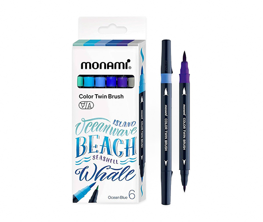 Monami - Color Twin Brush assortiment de 6 feutres - Ocean Blue