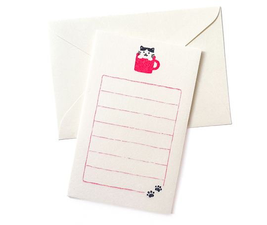 Mini set de papier à lettres - Petit chat dans une tasse