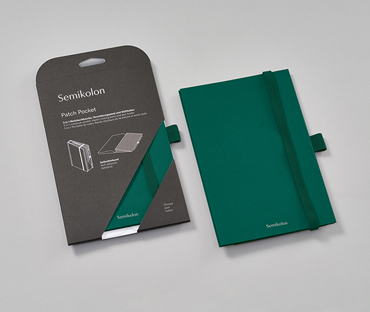 Pochette adhésive pour carnet  + élastique et porte-stylo - Forest