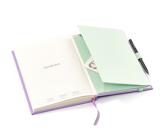 Pochette adhésive pour carnet  + élastique et porte-stylo - Moss