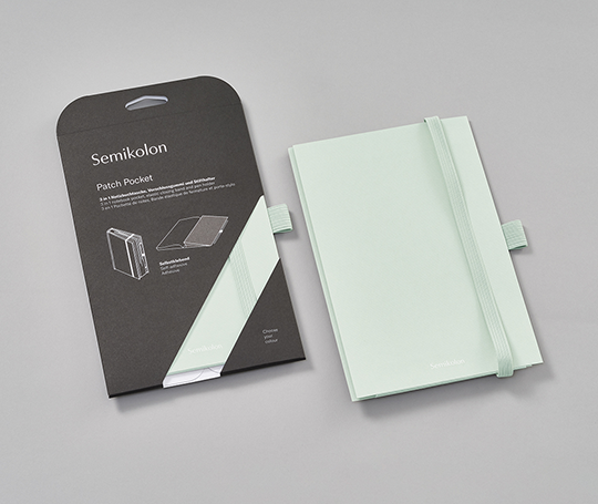 Pochette adhésive pour carnet  + élastique et porte-stylo - Moss