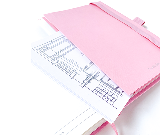 Pochette adhésive pour carnet  + élastique et porte-stylo - Moss