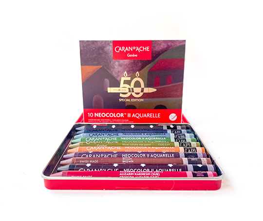 Caran d'Ache NEOCOLOR II Aquarelle 50 ans 10 pastels -  Dark
