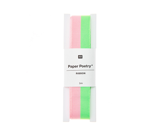 Ruban à rayures rose/vert fluo - 20 mm
