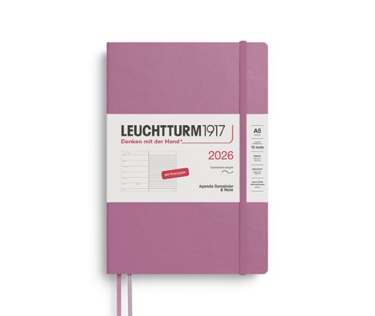 Leuchtturm agenda FR 2026 A5 souple semaine&notes - Dusty Rose