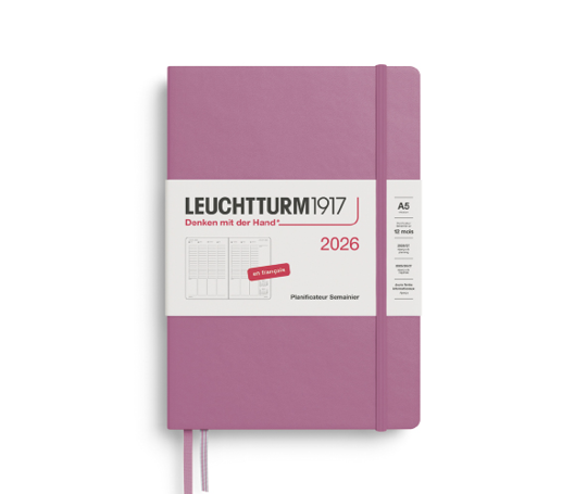 Leuchtturm agenda FR 2026 A5 rigide en colonnes - Dusty Rose