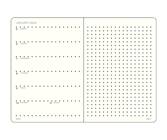 Leuchtturm agenda 2026 A5 rigide semaine&notes dots - Ink