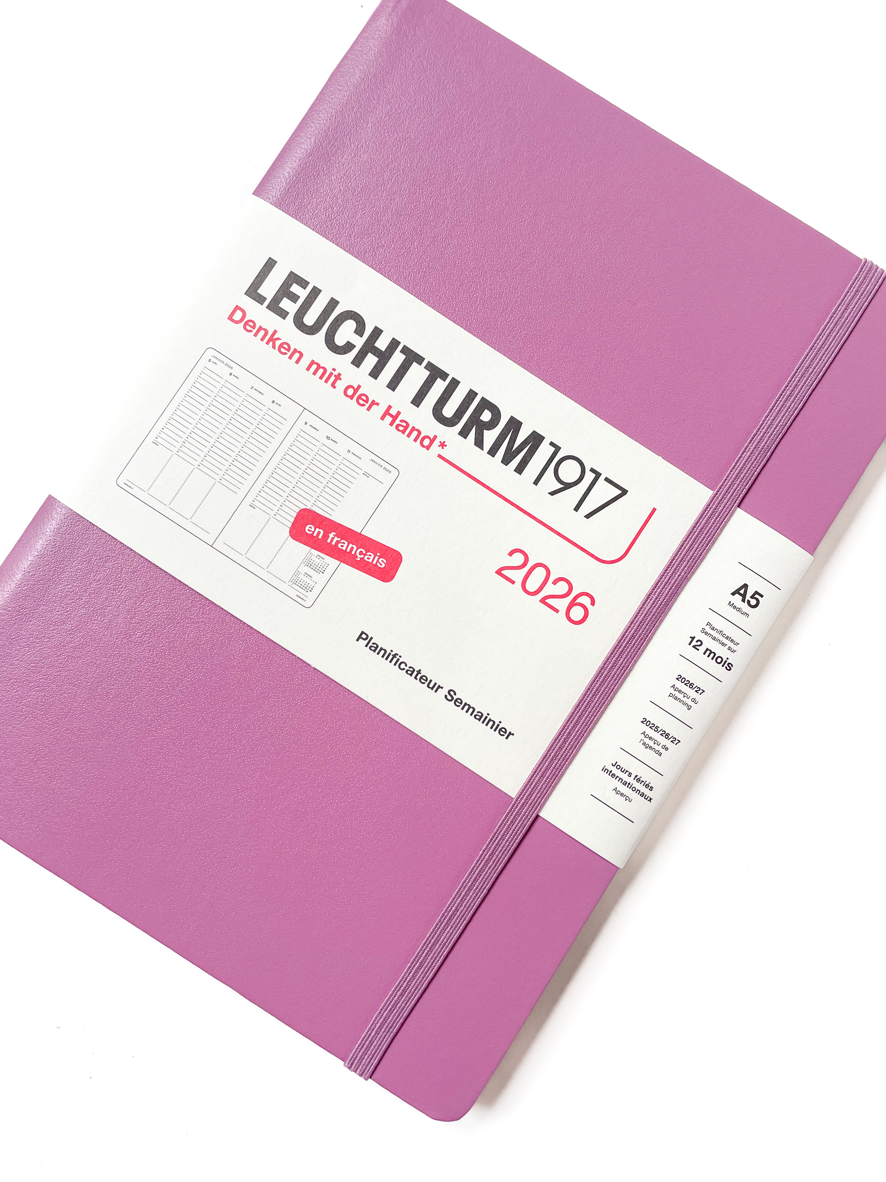 Leuchtturm - agenda FR 2026 A5 - rigide en colonnes - Dusty Rose