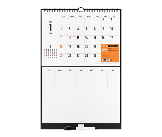 Midori - Calendrier 2026 avec tableau blanc - noir&blanc