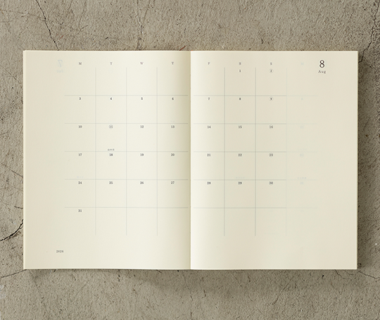 Midori MD Paper agenda mensuel 2026 A4