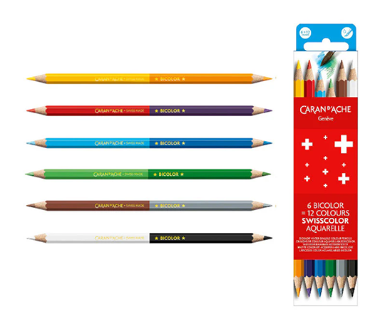 Caran d'Ache - Pochette de 6 crayons Swisscolor Aquarelle bicolores