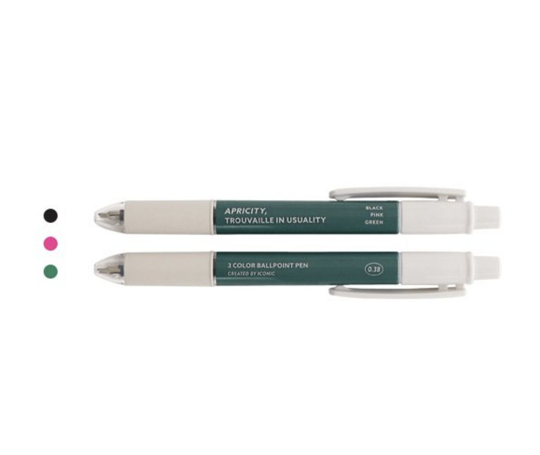 Stylo-bille à 3 couleurs (noir, rose, vert)