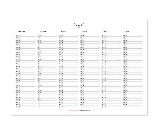 Calendrier annuel 2026 A4 - by Lundi