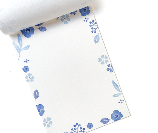 Papier à lettres - Fleurs bleues
