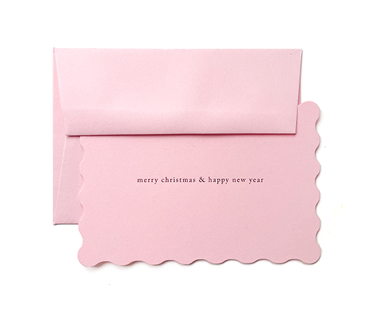 Carte - Merry Christmas & Happy New Year - Letterpress sur rose
